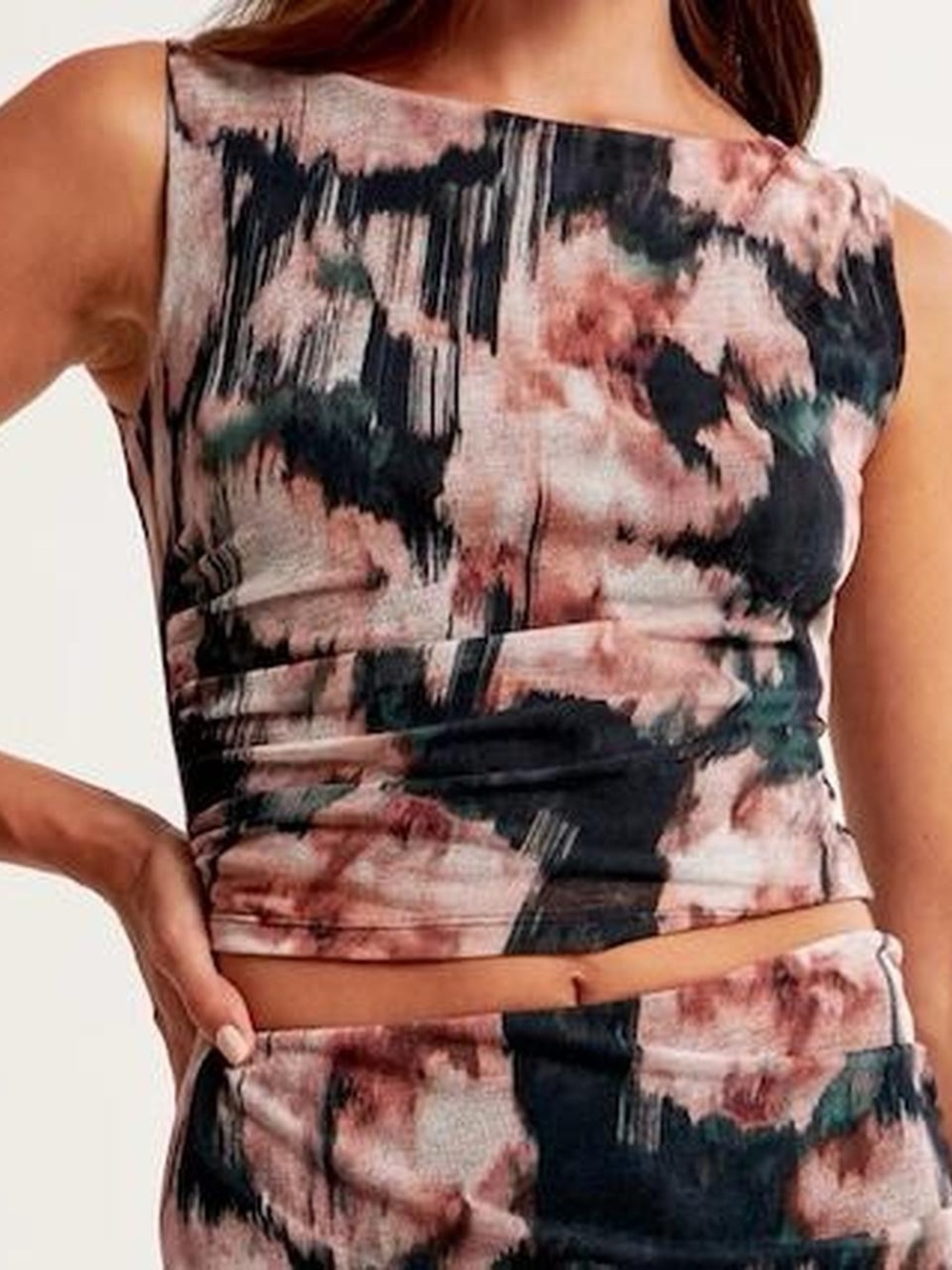 Abercrombie & Fitch Tie-Dye Ribbed Cropped Camisole - Black & Pink
